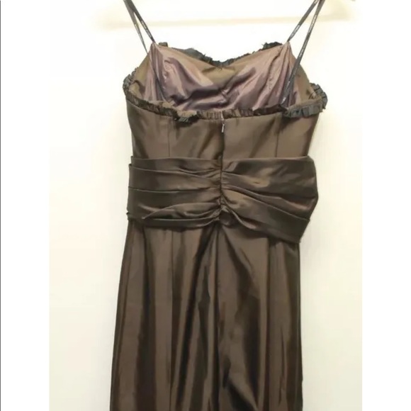 Badgley Mischka Bridesmaid Brown Gown Wedding Strapless Sweetheart Ruffle 10 - Picture 2 of 12